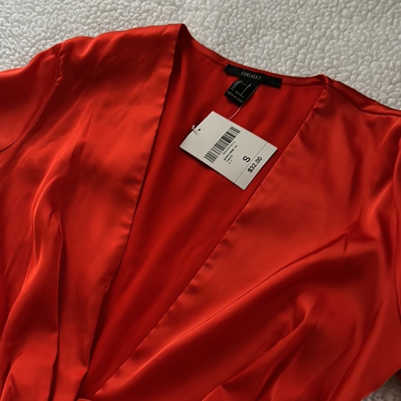 NEW Forever 21 Satin Mini Dress w/Split (Tomato Color) - Picture 2 of 8